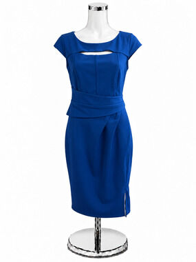 Grace Karin Women's Cobalt Blue Cape Overlay Sheath Dress Size M NWT